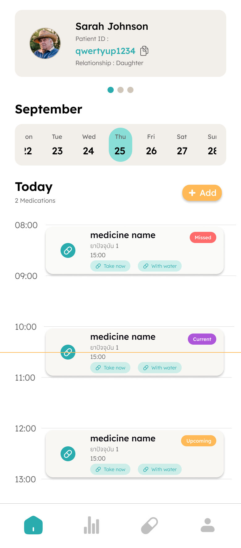 CareDose home dashboard showing medication schedule